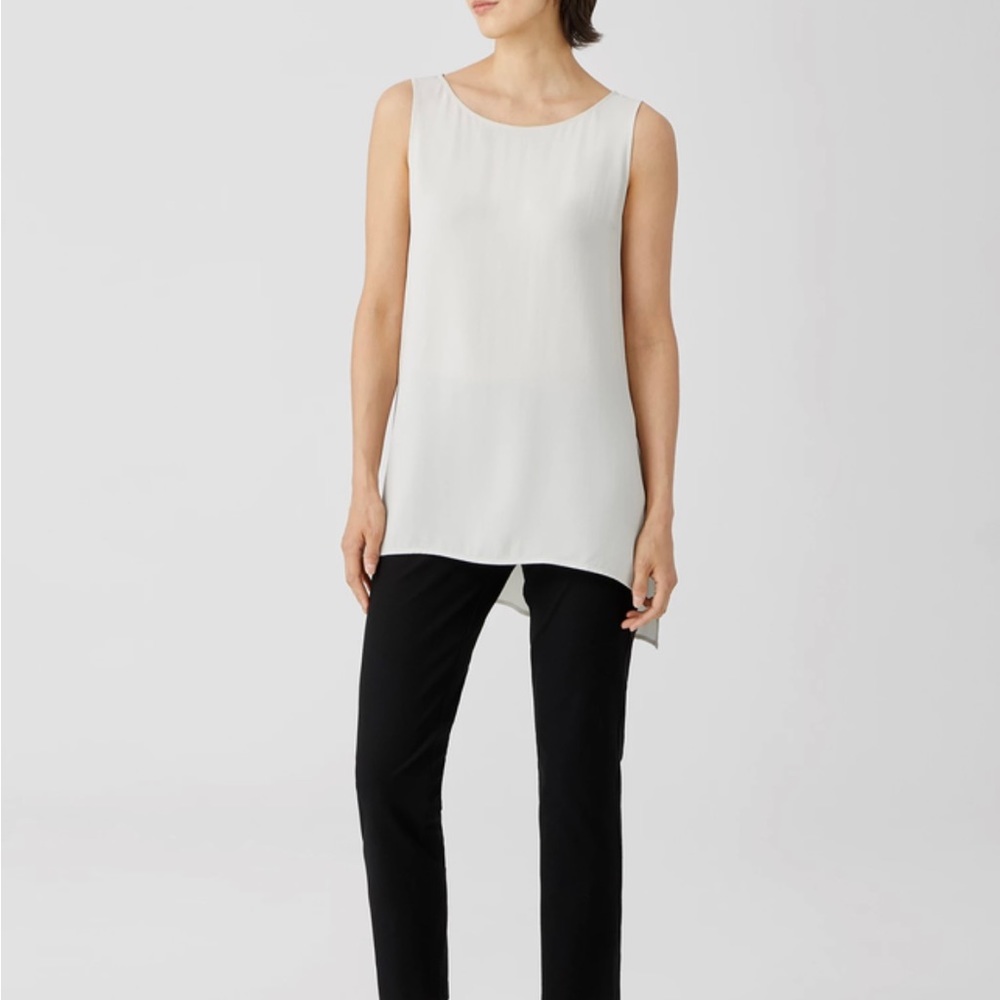 NEW System Silk Georgette Crepe Bateau Neck Shell XL